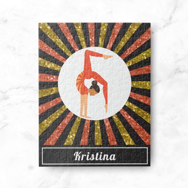 Brünett Gymnastik Gymnastik Gold Orange Name Puzzle (Von Creator hochgeladen)