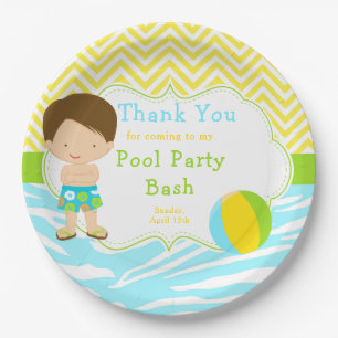 Brünett Hair Boy Pool Party Bash Party Pappteller
