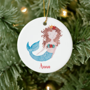 Brünett Mermaid Personalisiert Little Girl Daughte Keramik Ornament