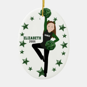 Brünett Pom Squad Green & Black Keramikornament