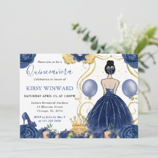 Brünett Princess Quinceanera, Navy Blue Dress Einladung