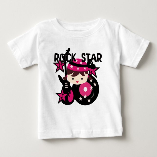 Brünett Rock Star Girl Baby Tutu Bodysuit Baby T-shirt (Vorderseite)
