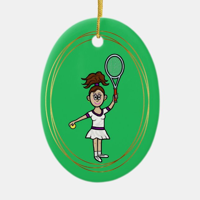 Brünett Tennisspielerin Keramik Ornament (Vorne)