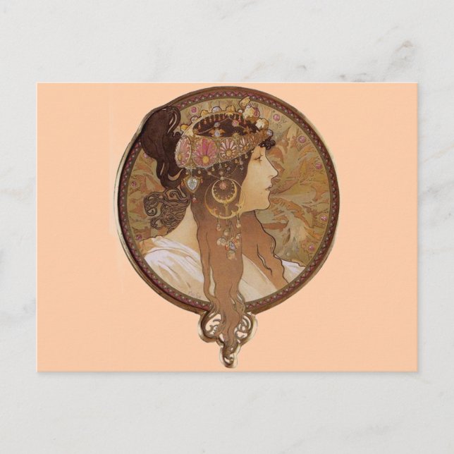 Brünett von Alphonse Mucha Postkarte (Vorderseite)