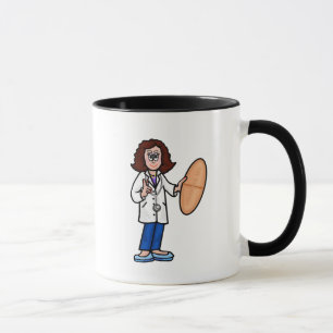 Brünette Ärztin mit Riesenpille-Tasse Tasse