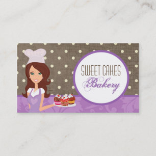 Brünette Baker Lila Bake Cup Cakes Business Card Visitenkarte