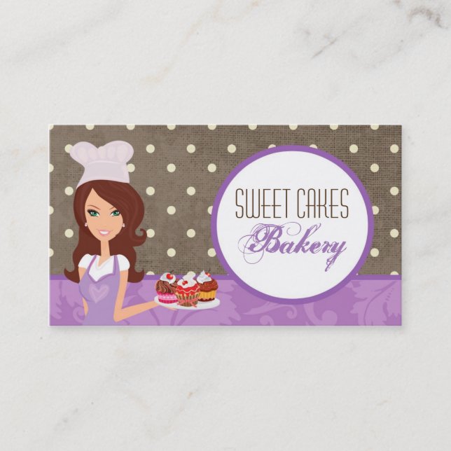Brünette Baker Lila Bake Cup Cakes Business Card Visitenkarte (Vorderseite)