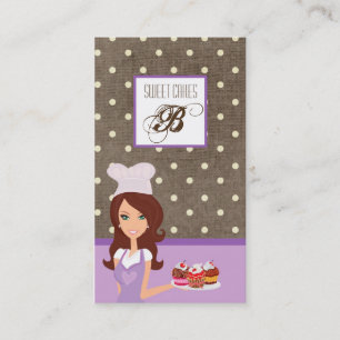 Brünette Baker Lila Bake Cup Cakes Business Card Visitenkarte