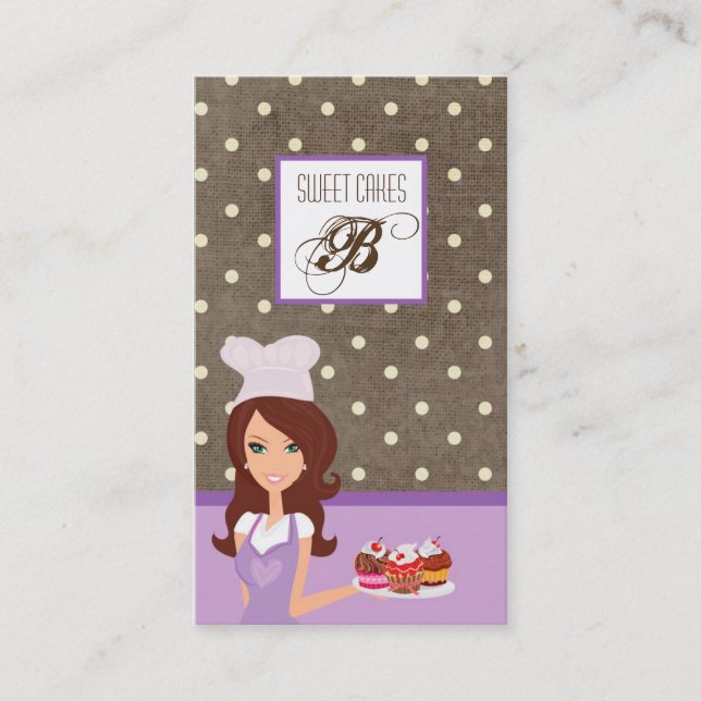 Brünette Baker Lila Bake Cup Cakes Business Card Visitenkarte (Vorderseite)