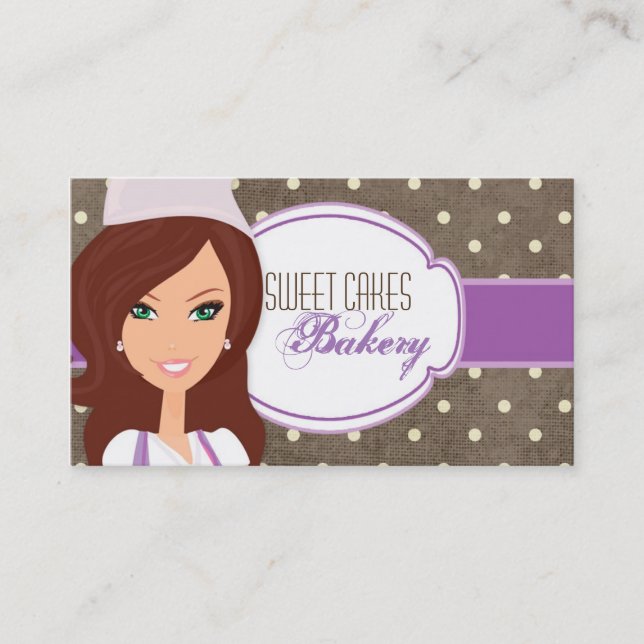 Brünette Baker Lila Bake Cup Cakes Business Card Visitenkarte (Vorderseite)