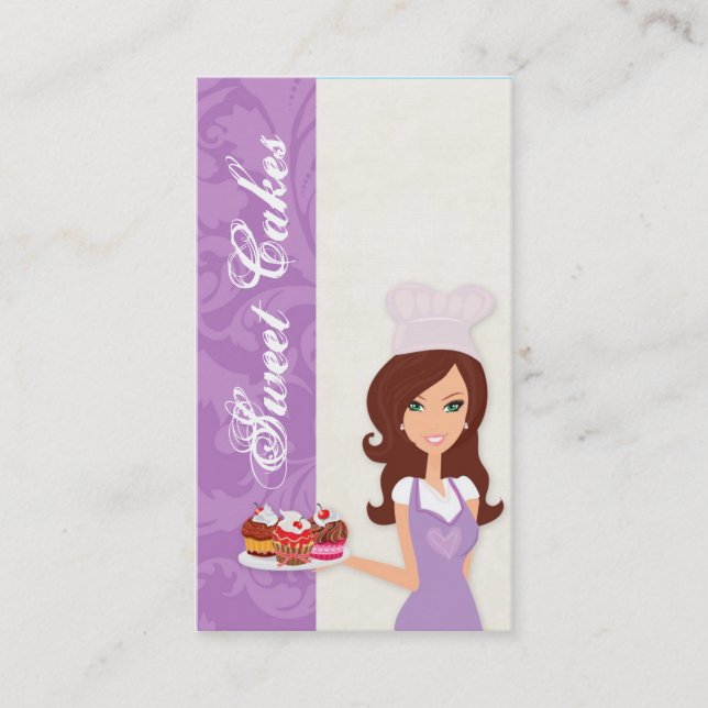 Brünette Baker Lila Bake Cup Cakes Business Card Visitenkarte (Vorderseite)