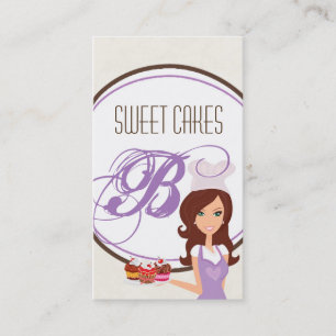 Brünette Baker Lila Bake Cup Cakes Business Card Visitenkarte
