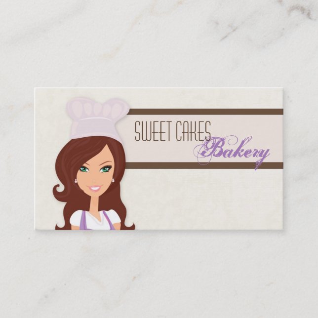 Brünette Baker Lila Bake Cup Cakes Business Card Visitenkarte (Vorderseite)