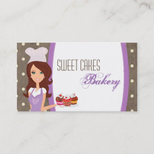 Brünette Baker Lila Bake Cup Cakes Business Card Visitenkarte