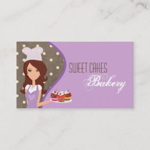 Brünette Baker Lila Bake Cup Cakes Business Card Visitenkarte