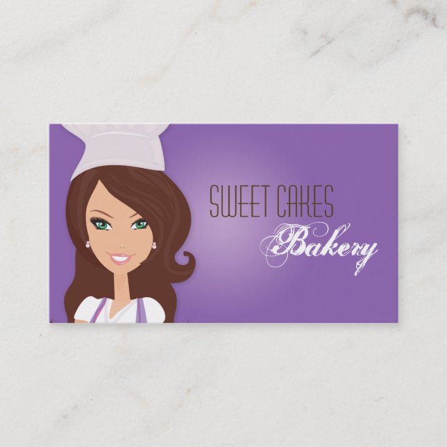 Brünette Baker Lila Bake Cup Cakes Business Card Visitenkarte (Vorderseite)