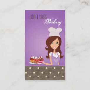 Brünette Baker Lila Bake Cup Cakes Business Card Visitenkarte