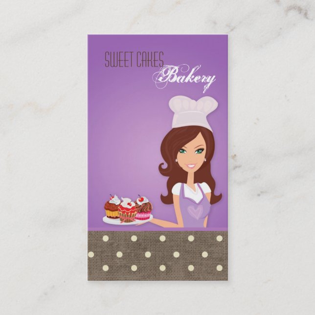 Brünette Baker Lila Bake Cup Cakes Business Card Visitenkarte (Vorderseite)