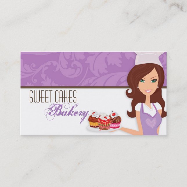 Brünette Baker Lila Bake Cup Cakes Business Card Visitenkarte (Vorderseite)