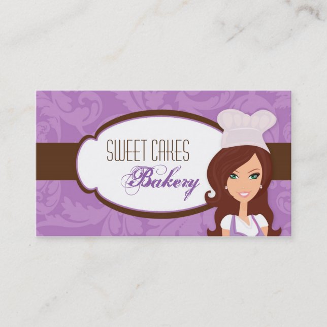Brünette Baker Lila Bake Cup Cakes Business Card Visitenkarte (Vorderseite)