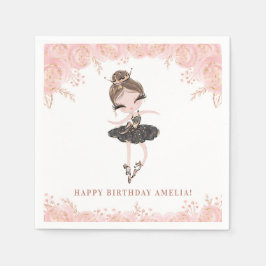 Brünette Ballerina in Black Dress Floral Geburtsta Serviette