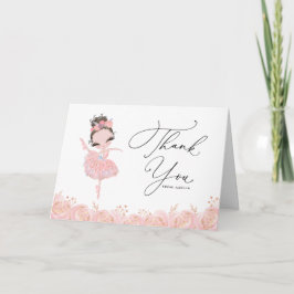 Brünette Ballerina in rosa Kleid Floral Geburtstag Dankeskarte