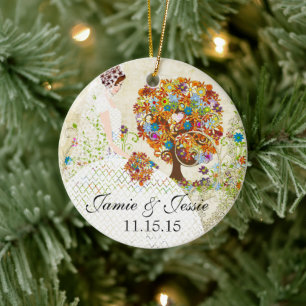 Brünette Birdesmaid Blume Tree Keramikornament