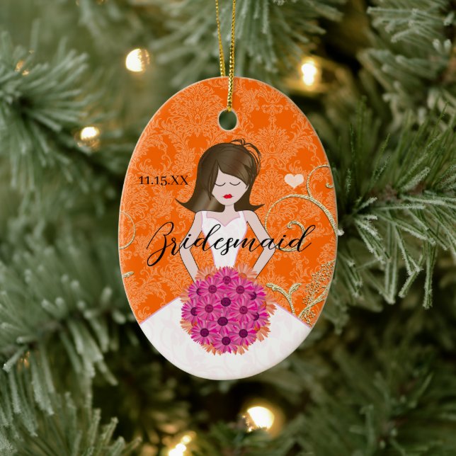 Brünette Bridesmaid-Geschenke Wählen Sie Farben Keramik Ornament (Baum)
