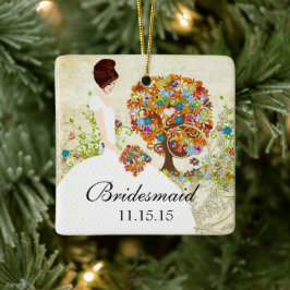 Brunette Bridesmaid Gifts Flower Tree Keramikornament