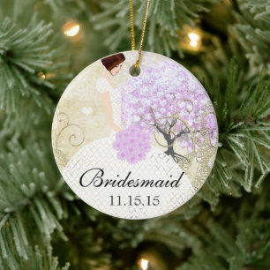 Brünette Bridesmaid spendet Lavender Heart Leaf Tr Keramik Ornament