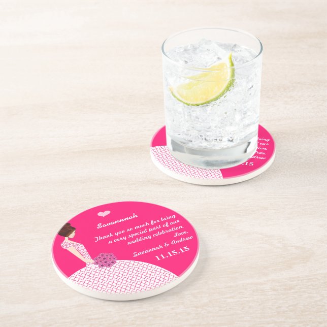 Brünette Bridesmaid Wedding Gown Untersetzer (Seite)