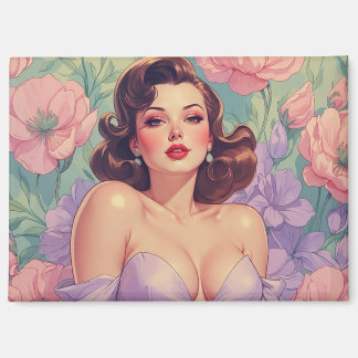 Brünette Button-Up Pastel-Blume Magnet