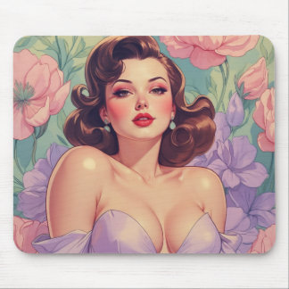 Brünette Button-Up Pastel-Blume Mousepad
