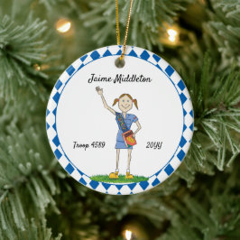 Brünette Cadette Girl Scouting Blue Diamond Form Keramik Ornament