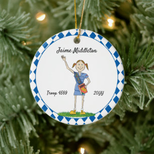 Brünette Cadette Girl Scouting Blue Diamond Form Keramik Ornament