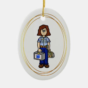 Brünette EMS Paramedic Keramik Ornament