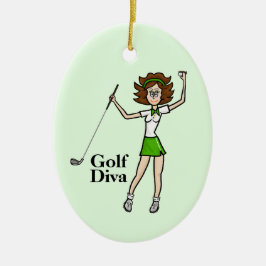 Brünette Frau Golfer Keramik Ornament