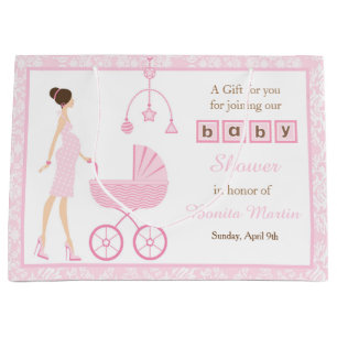 Brünette Frauendusche aus Pink Damask Große Geschenktüte