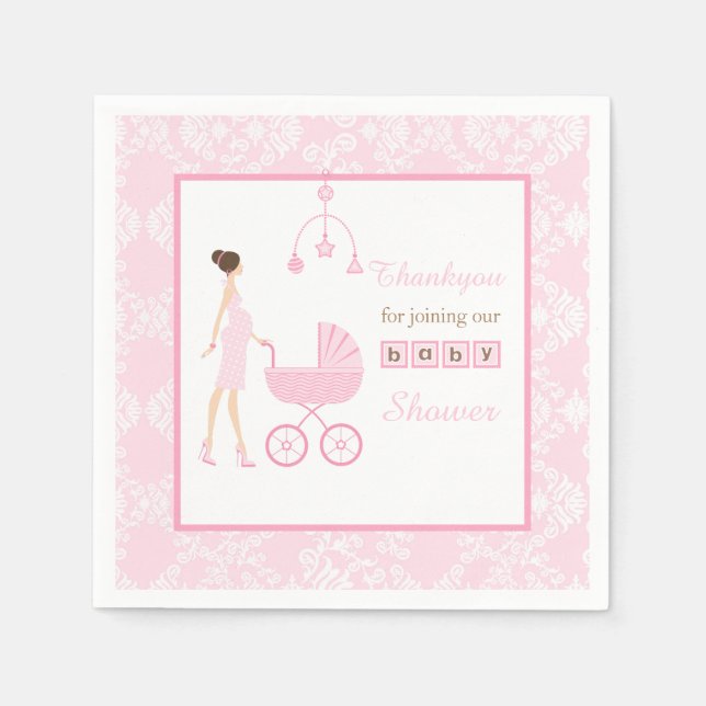 Brünette Frauendusche aus Pink Damask Serviette (Vorderseite)