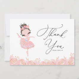Brünette Girl Ballerina in rosa Kleid Geburtstag Dankeskarte