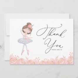 Brünette Girl Ballerina in weißem Kleid Geburtstag Dankeskarte