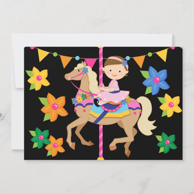 Brünette Girl Carousel Geburtstag 12x18 Einladung (Vorderseite)
