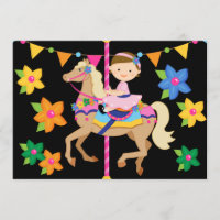 Brünette Girl Carousel Geburtstag 12x18 Einladung