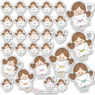 Brünette Girl Happy Mail Stickers Aufkleber
