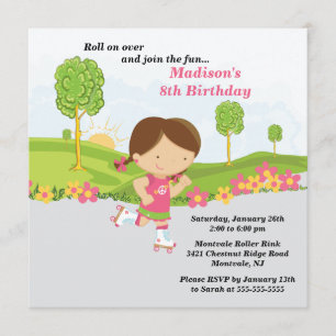Brünette Girl Skaten Birthday Party Einladung