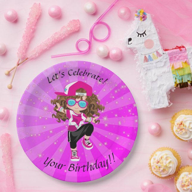 Brünette Girls Hip Hop Dance Happy Birthday Party Pappteller (Party)