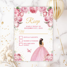Brünette Haarprinzessin in Rosa und Gold RSVP Karte