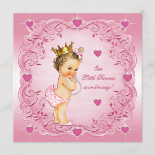 Brünette kleine Prinzessin Liebe Herz Babydusche Einladung
