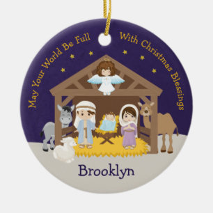 Brünette Krippe Keramik Ornament