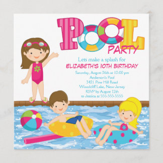 Brünette Mädchen-Geburtstags-Pool-Party Einladung